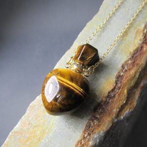 Perfume Bottle Pendant, Tigers Eye Necklace